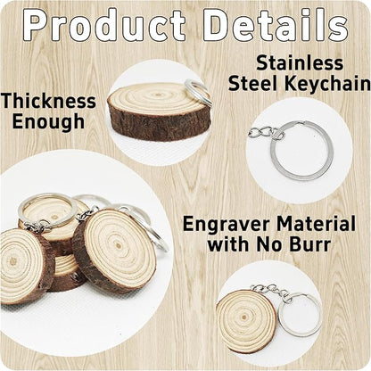 pson 20Pcs 3.5CM Wooden Round Keychain Blanks, Unfinished Smooth Wood Slices with Pre-Drilled Holes & Metal Key Rings for DIY Personalized Crafts, Ornaments & Decoration