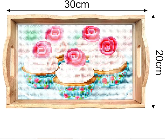DIY Art Painting Wooden Tray Kit, Food Tray with Handle Diamond Painted Table Decoration Tray, for Breakfast, Bar Dinner Table Diamond Dots Gem Painting Art Set for Beginners (#31-Cake)