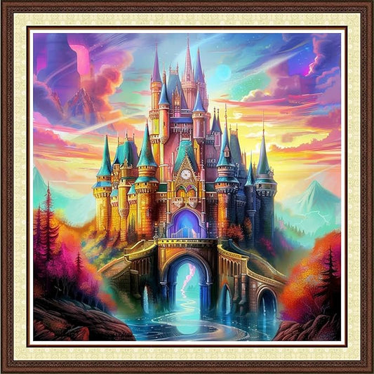 Magxvouy Cross Stitch Kits Stamped Full Range of Embroidery Kits,Cross Stitch Patterns Needlework Kits for Beginners 11CT Printed Kits&Magic Castle 18x18 inchs