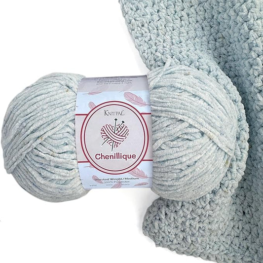 Chenillique Velvet Chenille Yarn for Crocheting, 4-Pack (856Yds / 400G), Free Patterns, Beginners Friendly - Soft Baby Yarn for Knitting Baby Blanket - #4 Medium Worsted Weight - Dreamy Sky