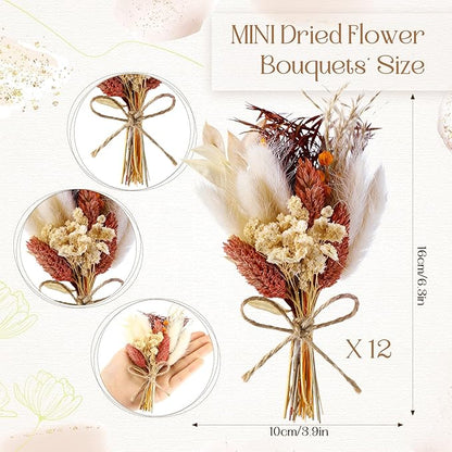 Nuanchu 12 Pcs Mini Dried Flower Bouquet 6" Natural Small Dried Flower with Stem for Birthday DIY Crafts Scrapbook Vase Boho Party Plates Cake Bridesmaid Gifts Card Envelope Decor(Fall)