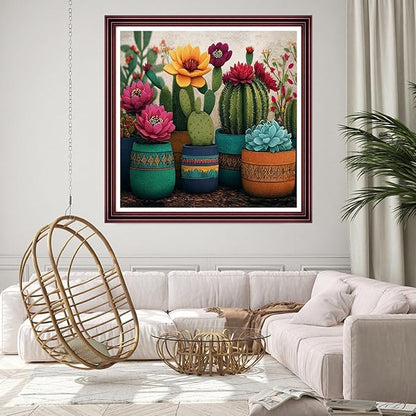 DMCCRAFT Stamped Cross Stitch Kits for Adults 11CT Printed Cross-Stitch Patterns Embroidery Kits Easy Cross Stitching Needlepoint Kits Crossstitch-Colorful Flower Pot 18x18 inch