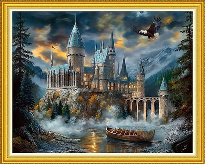 Fanxvivy Stamped Cross Stitch Kits for Beginners Full Range of Cross Stitching Preprinted Embroidery Kits for Adults, 11CT Embroidery Pattern Needlepoint Kits-Magic Castle 16x20 inch