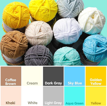 Baby Blanket Yarn for Crocheting - Soft Velvet Fluffy Chenille Yarn for Knitting Amigurumi Making Scarves, Doll - 100g/3.5oz 131 Yards Thick Plush Yarns (1, Light Gray)