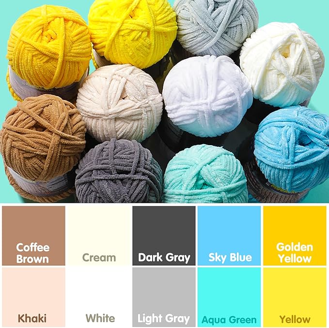 Baby Blanket Yarn for Crocheting - Soft Velvet Fluffy Chenille Yarn for Knitting Amigurumi Making Scarves, Doll - 100g/3.5oz 131 Yards Thick Plush Yarns (3, Yellow)