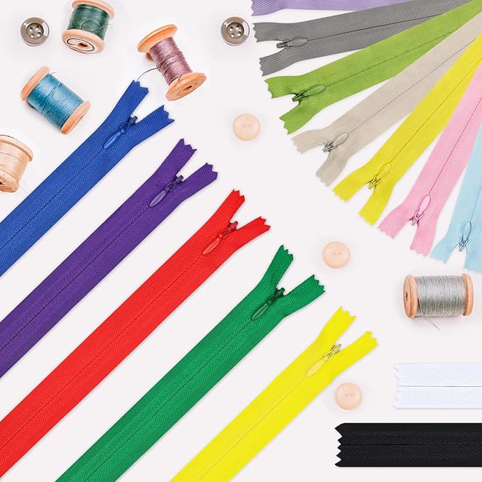 Invisible Zipper, DOITEM 60pcs 8 Inch 12 Inch Invisible Multicolor Nylon Coil Zippers for Sewing and Crafts 15 Colors