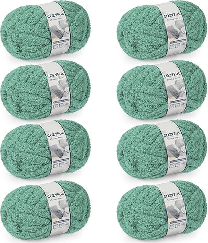 Chunky Yarn for Hand Knitting - #10 Chunky Chenille Yarn, Jumbo Big Thick Chunky Yarns for Crocheting, Super Bulky Chunky Knit Blanket Yarns, 8 Skein (25 yds 8 oz Each Skein), Misty Jungle Green