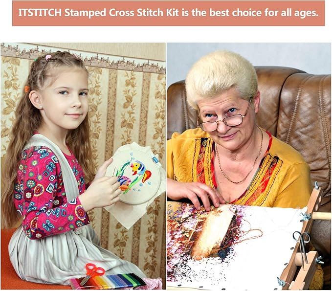 Printed Cross Stitch Kits 11CT 10X13 inch 100% Cotton Holiday Gift DIY Embroidery Starter Kits Easy Patterns Embroidery for Adults Crafts DMC Stamped Cross-Stitch Supplies Needlework Sunflower