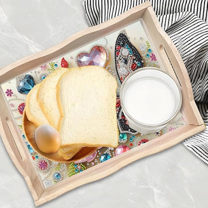 DIY Diamond Art Wooden Tray Kit With Handle, Painted Table Decoration for Breakfast, Bar Dinner Table, Gem Painting Art Set for Beginners-#31-Butterfly