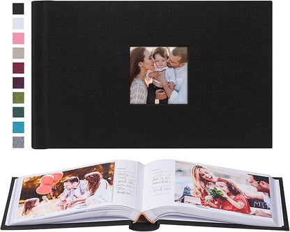Mublalbum Small 4x6 Photo Album Linen Cover with Memo Areas Photobook Pictures Book Holds Horizontal Pockets for Wedding Family Baby and Vacation (Black)