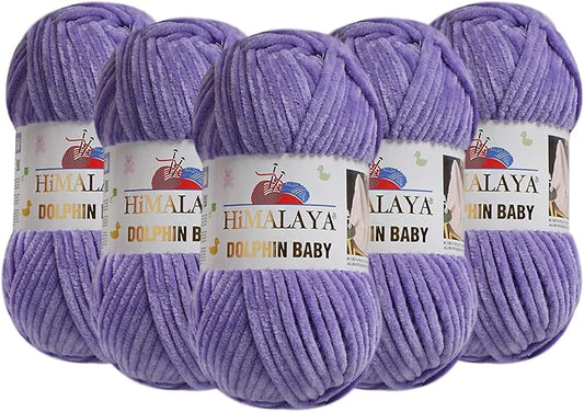 5 Skein/Pack Himalaya Dolphin Baby Chenille Yarn, Each Ball 100 gr (3.5 oz), 120 m (132 Yards), 100% Polyester, Super Bulky Baby Blanket Velvet Amigurumi Yarn, 80364 - Medium Purple