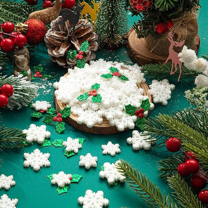 160PCS Mini/Small/Miniature Christmas Decorations for DIY Crafts Include Resin Charms Snowflakes&Holly Leaves Berries, Christmas Floating Vase Filler, Xmas Ornaments Decor for Wreath Tree Gift Tag