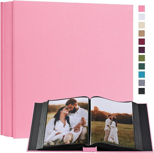 potricher Small 8x10 Photo Album 160 Pockets Linen Cover Large Capacity Picture Book for Family Wedding Anniversary and Baby (Pink)