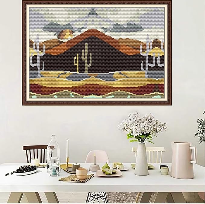 Svarog 14CT Stamped Cross Stitch Kit for Beginners - Easy & Stylish DIY Embroidery with Simple Patterns, Ideal for Women’s Relaxation | Yellow Sand Desert | 15.8 x 11 inch