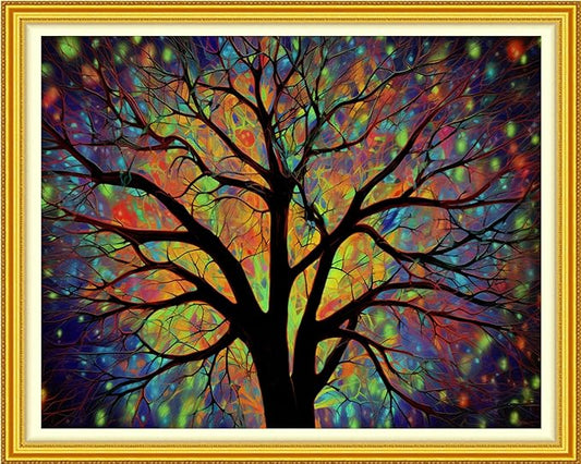 Foxhool Stamped Cross Stitch Kits,11CT Printed Cross Stitch Pattern Full Embroidery Kits for Beginner Needlepoint Kits-Luminous Tree 16x20 inchs