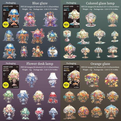 50 Pieces Vintage Lighting Aesthetic Stickers, PET Scrapbooking Decals for Bullet Journals, Planners, Card Making, Laptops, and Adult DIY Arts & Crafts (5 Pack)