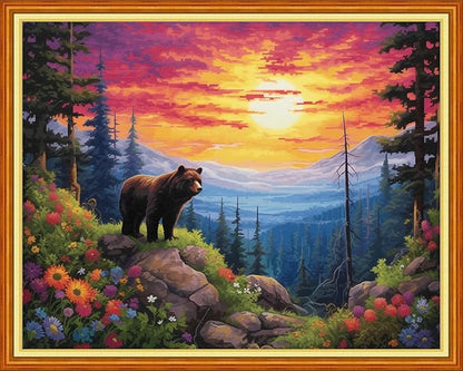 Dooxvey Cross Stitch Kits for Adults Stamped Full Range of Embroidery Starter Kits for Beginners 11CT Printed Cross Stitch Patterns Needlepoint Kits Stamped Crossstitch- Sunrise Bear 16x20 inch