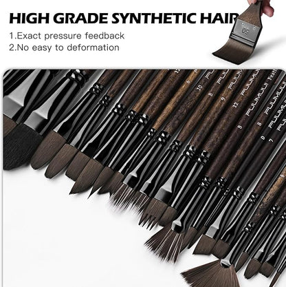 Fuumuui 26pcs Professional Paint Brush Set - High-Grade Series Synthetic Nylon Paint Brushes for Landscape, Acrylic, Oil, Watercolor, Gouache - Multi-Functional Universal Free Style for Art Supplies