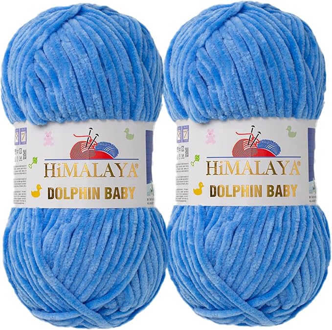 2 Skein/Pack Himalaya Dolphin Baby Chenille Yarn, Each Ball 100 gr (3.5 oz), 120 m (132 Yards), 100% Polyester, Super Bulky Baby Blanket Velvet Amigurumi Yarn, 80327 - Blue