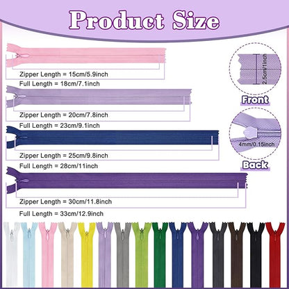 Invisible Zipper, DOITEM 45pcs 6 Inch 8 Inch 10 Inch 12 Inch Invisible Multicolor Nylon Coil Zippers for Sewing and Crafts 15 Colors
