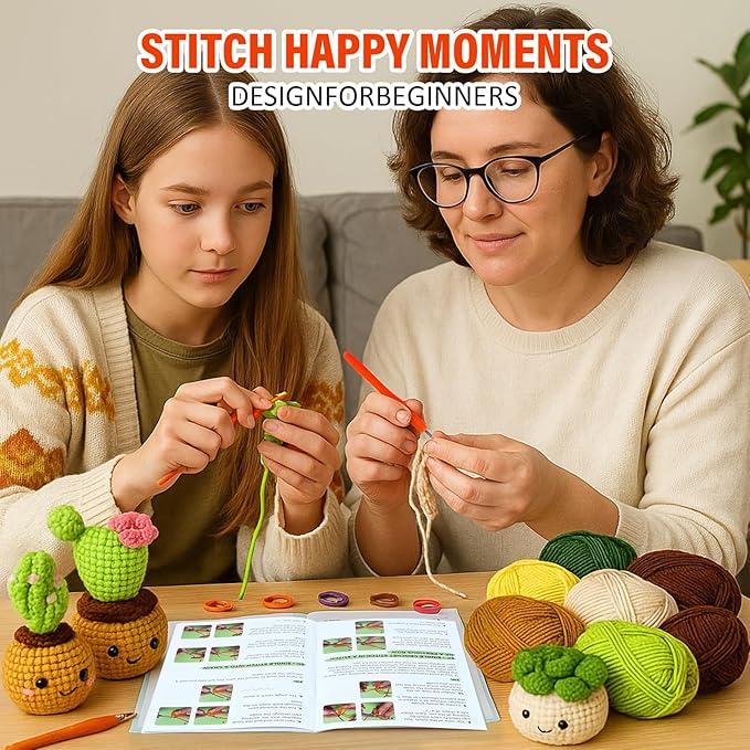 Inawenxlg Crochet Kit for Beginners with Video Tutorials – Amigurumi Starter Set to Make 6 Hanging Potted Plants