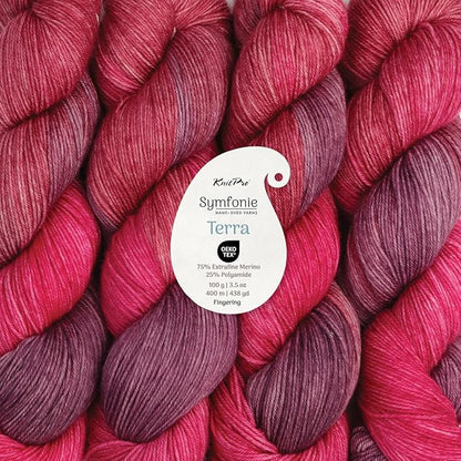 KnitPro Symfonie Hand Dyed Yarn | Extra Fine Merino Wool & Polyamide Blend for Knitting & Crocheting, Fingering Weight, Oeko-TEX Certified 400m, 100g Skein | Terra Variegated Autumn Rose