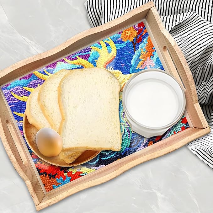 Generic DIY Art Painting Wooden Tray Kit, Food Tray with Handle Diamond Painted Table Decoration Tray, for Breakfast, Bar Dinner Table Diamond Dots Gem Painting Art Set for Beginners (#30-Elk)