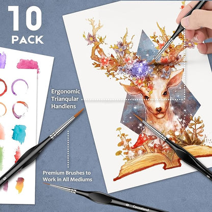 10Pcs Micro Paint Brushes Set with Triangular Handles - For Acrylic, Watercolor, Crafts, Models