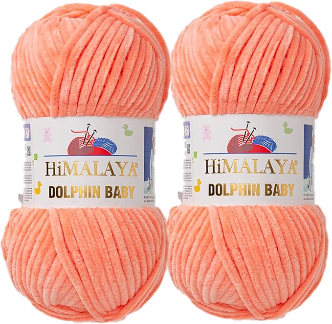 2 Skein/Pack Himalaya Dolphin Baby Chenille Yarn, Each Ball 100 gr (3.5 oz), 120 m (132 Yards), 100% Polyester, Super Bulky Baby Blanket Velvet Amigurumi Yarn, 80355 - Light Coral