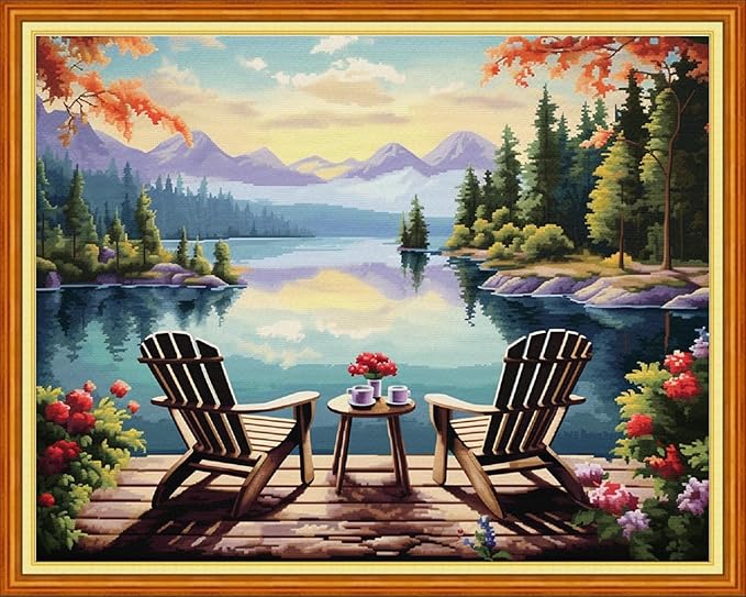 Dimxvean Stamped Cross Stitch Kits,Cross Stitch Kits for Adults Beginners,Embroidery Kits Full Range of Cross Stitch Stamped Kits Needlepoint Kits Cross Stitch Patterns-Rest by The Lake 16x20 inch