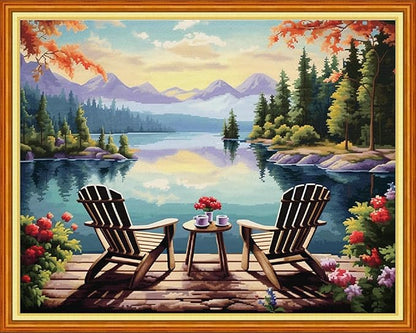 Dimxvean Stamped Cross Stitch Kits,Cross Stitch Kits for Adults Beginners,Embroidery Kits Full Range of Cross Stitch Stamped Kits Needlepoint Kits Cross Stitch Patterns-Rest by The Lake 16x20 inch