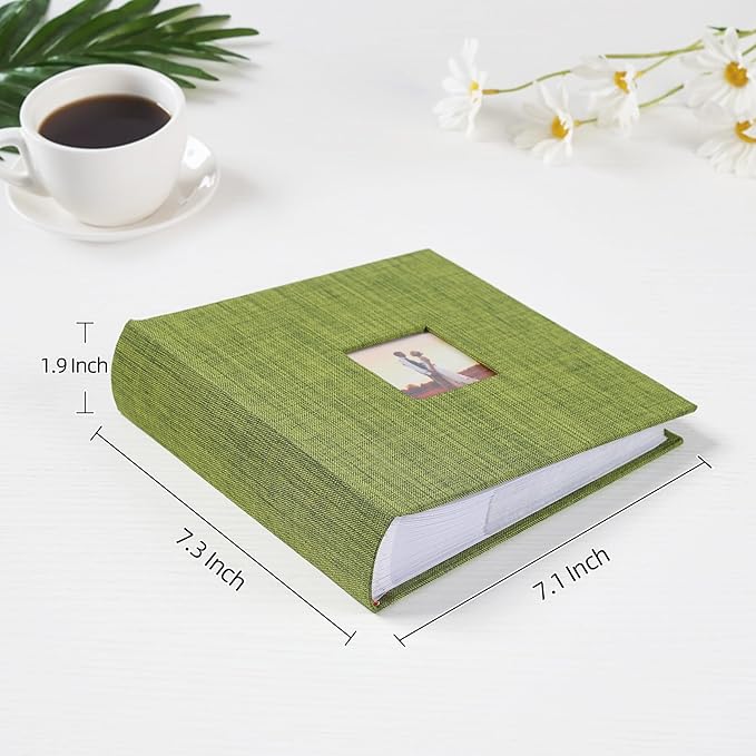 Mublalbum Small 4x6 Photo Album Linen Cover with Memo Areas Photobook Pictures Book Holds Vertical Pockets for Wedding Family Baby and Vacation (Green)