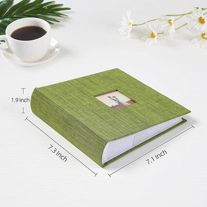 Mublalbum Small 4x6 Photo Album Linen Cover with Memo Areas Photobook Pictures Book Holds Vertical Pockets for Wedding Family Baby and Vacation (Green)