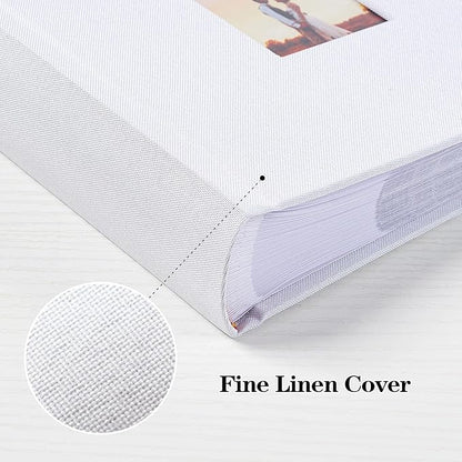 Mublalbum Small 4x6 Photo Album Linen Cover with Memo Areas Photobook Pictures Book Holds Horizontal Pockets for Wedding Family Baby and Vacation (White)