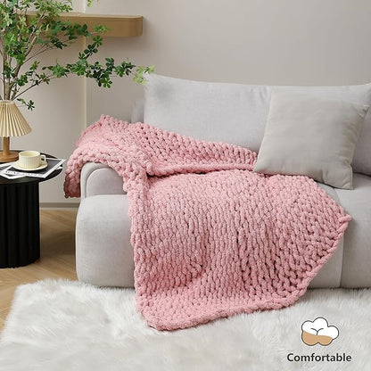 Chunky Yarn for Hand Knitting - #10 Chunky Chenille Yarn, Jumbo Big Thick Chunky Yarns for Crocheting, Super Bulky Chunky Knit Blanket Yarns, 8 Skein (25 yds 8 oz Each Skein), Pink
