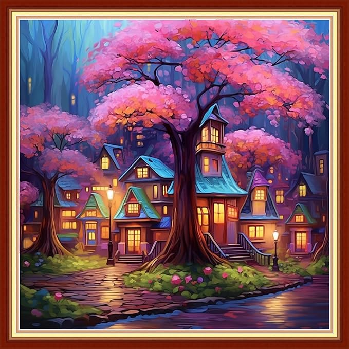 Artvxeay Stamped Cross Stitch Kits | Embroidery Kits for Beginners Craft Kit Needlepoint for Adults Supplies DIY 11CT-(Dream Cabin 18x18 inch)
