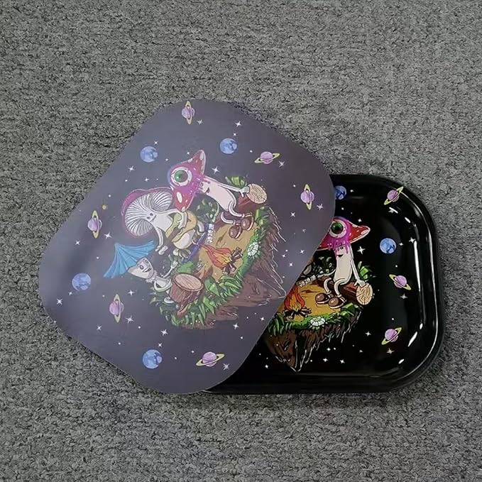 Metal Trays with PVC Soft Magnetic Lid Metal Tray with Lid Cover Small Cute Decorative Tray Ideal Storage for Home or on The Go, 7" x 5.5"