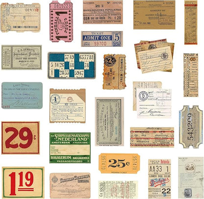 PRSTINCOL 100Pcs Vintage Sticker Pack - Scrapbooking Supplies & Junk Journal Accessories - Aesthetic Stickers for Water Bottles, Craft Kits, Bullet Journals - Retro Design