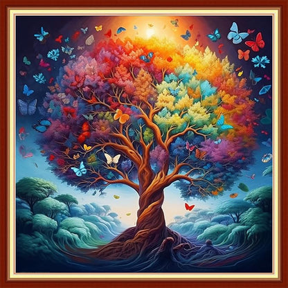 DMCVIVR Stamped Cross Stitch Kits for Beginners Adults Needlepoint Kits for Beginners Embroidery Kits for Adults Crossstitch Kit for Beginners 11CT-Magic Tree 18x18 inch