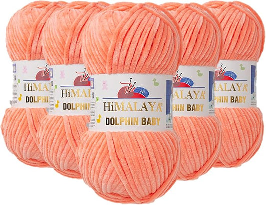 5 Skein/Pack Himalaya Dolphin Baby Chenille Yarn, Each Ball 100 gr (3.5 oz), 120 m (132 Yards), 100% Polyester, Super Bulky Baby Blanket Velvet Amigurumi Yarn, 80355 - Light Coral