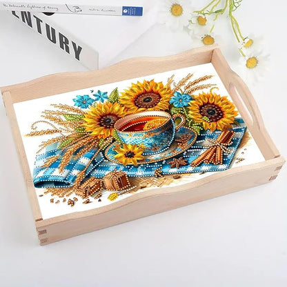 DoxQcs DIY Diamond Art Wooden Food Tray with Handle Diamond Painted Table Decoration Tray for Breakfast Bar Dinner Table Diamonds Art Painting for Beginners-2PCS