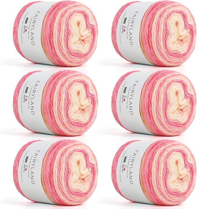 Aeelike Gradient Yarn, 6 Skeins Ombré Fairyland Yarn for Crocheting 100g (3.52 oz) 245m (267 Yards) # 3 Light Weight, Vibrant Cake Yarns for Making Colorful Blanket Scarves Hat, Pink Yellow Gradient