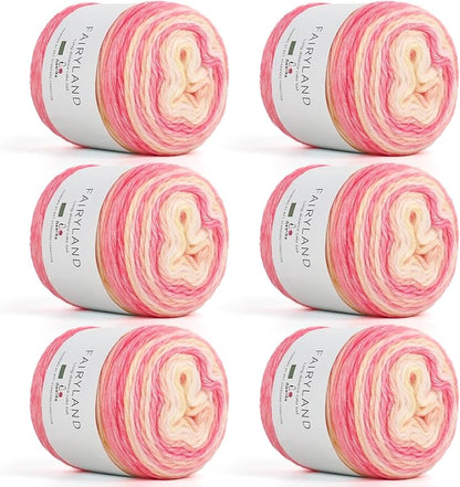 Aeelike Gradient Yarn, 6 Skeins Ombré Fairyland Yarn for Crocheting 100g (3.52 oz) 245m (267 Yards) # 3 Light Weight, Vibrant Cake Yarns for Making Colorful Blanket Scarves Hat, Pink Yellow Gradient