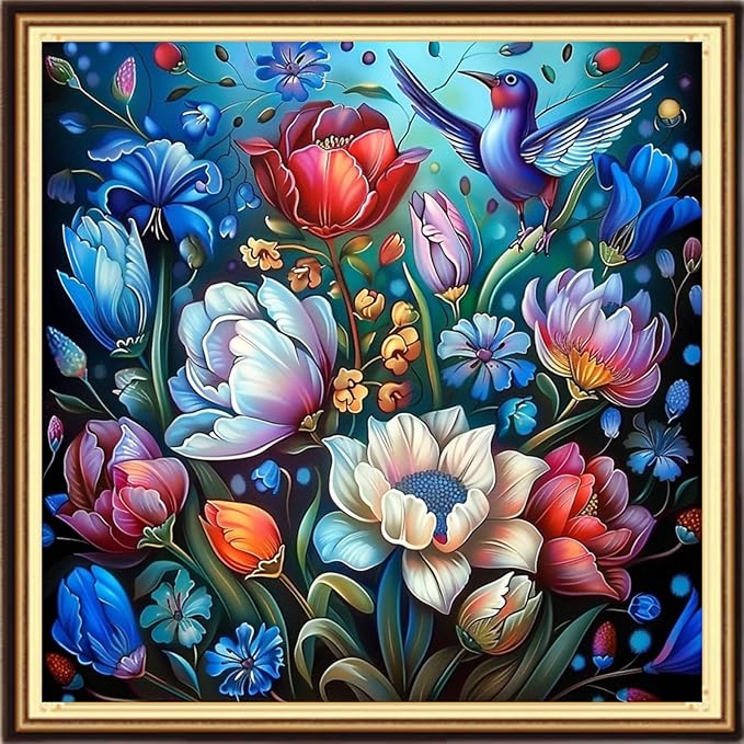 DMCVIVR Stamped Cross Stitch Kits for Adults Beginners Embroidery Kits 11CT Needlepoint Kits Cross Stitch Patterns Embroidery Patterns-Colorful Flowers and Birds 18x18 inch