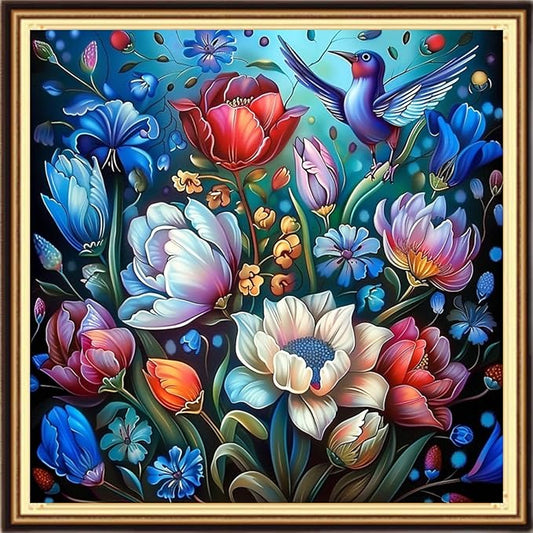 DMCVIVR Stamped Cross Stitch Kits for Adults Beginners Embroidery Kits 11CT Needlepoint Kits Cross Stitch Patterns Embroidery Patterns-Colorful Flowers and Birds 18x18 inch