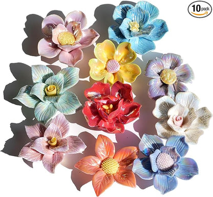 Lanyani 10 Pieces Iridescent Ceramic Blossom for Mosaic Crafts, Mixed Bright Color Porcelain Floral Flower Mosaic Tiles Embellishments for Art Craft