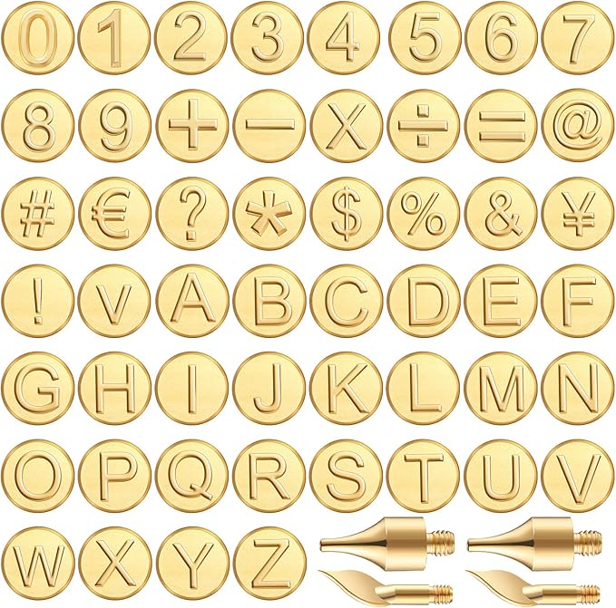 Mixweer 56 Pcs Wood Burning Letters and Numbers Wood Burning Tools with Letter Stamps and Number Tips Symbols for Wooden Burner Craft DIY Embossing Carving