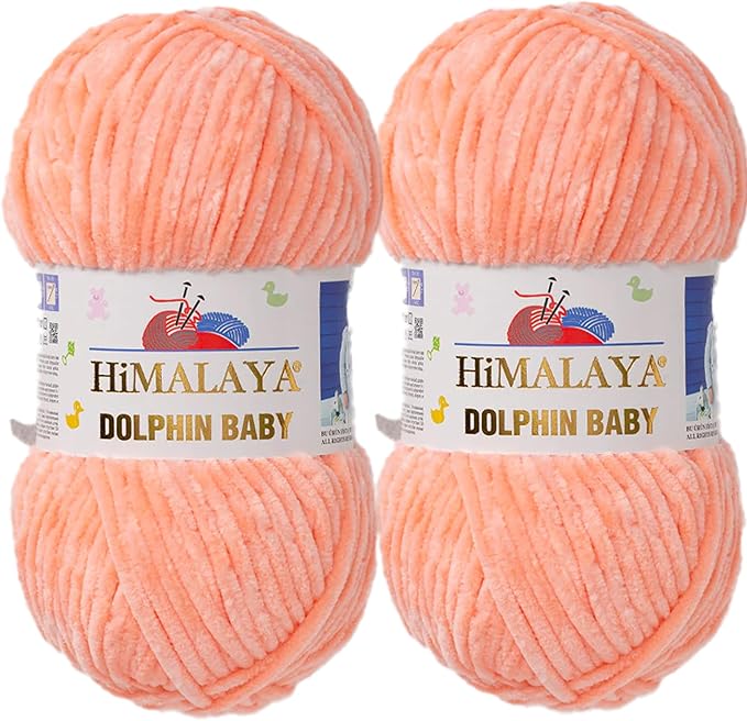 2 Skein/Pack Himalaya Dolphin Baby Chenille Yarn, Each Ball 100 gr (3.5 oz), 120 m (132 Yards), 100% Polyester, Super Bulky Baby Blanket Velvet Amigurumi Yarn, 80323 - Salmon
