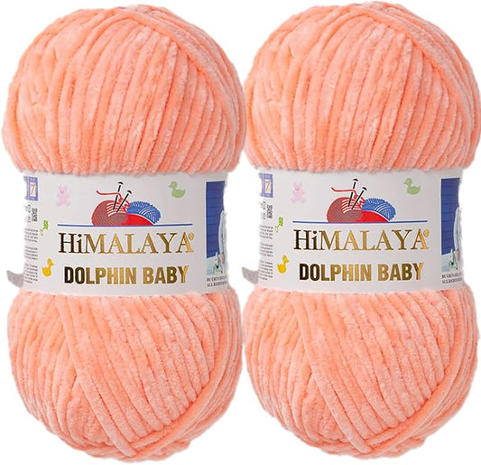 2 Skein/Pack Himalaya Dolphin Baby Chenille Yarn, Each Ball 100 gr (3.5 oz), 120 m (132 Yards), 100% Polyester, Super Bulky Baby Blanket Velvet Amigurumi Yarn, 80323 - Salmon