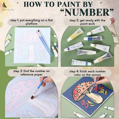 Nezyo 12 Sets Paint by Numbers Kit with Frame for Adult Beginners, Paint by Number DIY Acrylic Painting Canvas for Painting Party, Classroom Activity Birthday Gift, 8 x 8 Inch